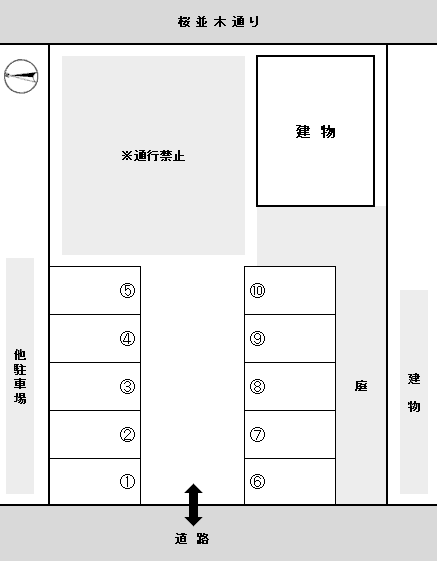 桜川６丁目藤林駐車場の駐車配置図