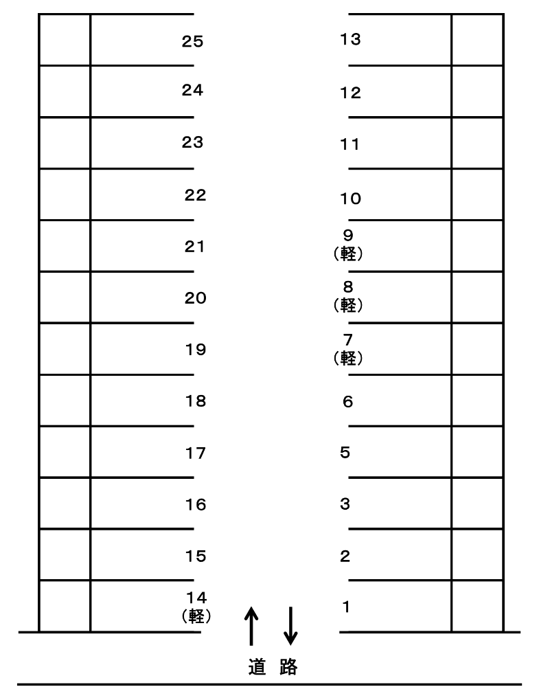 東朝日町月極駐車場の駐車配置図