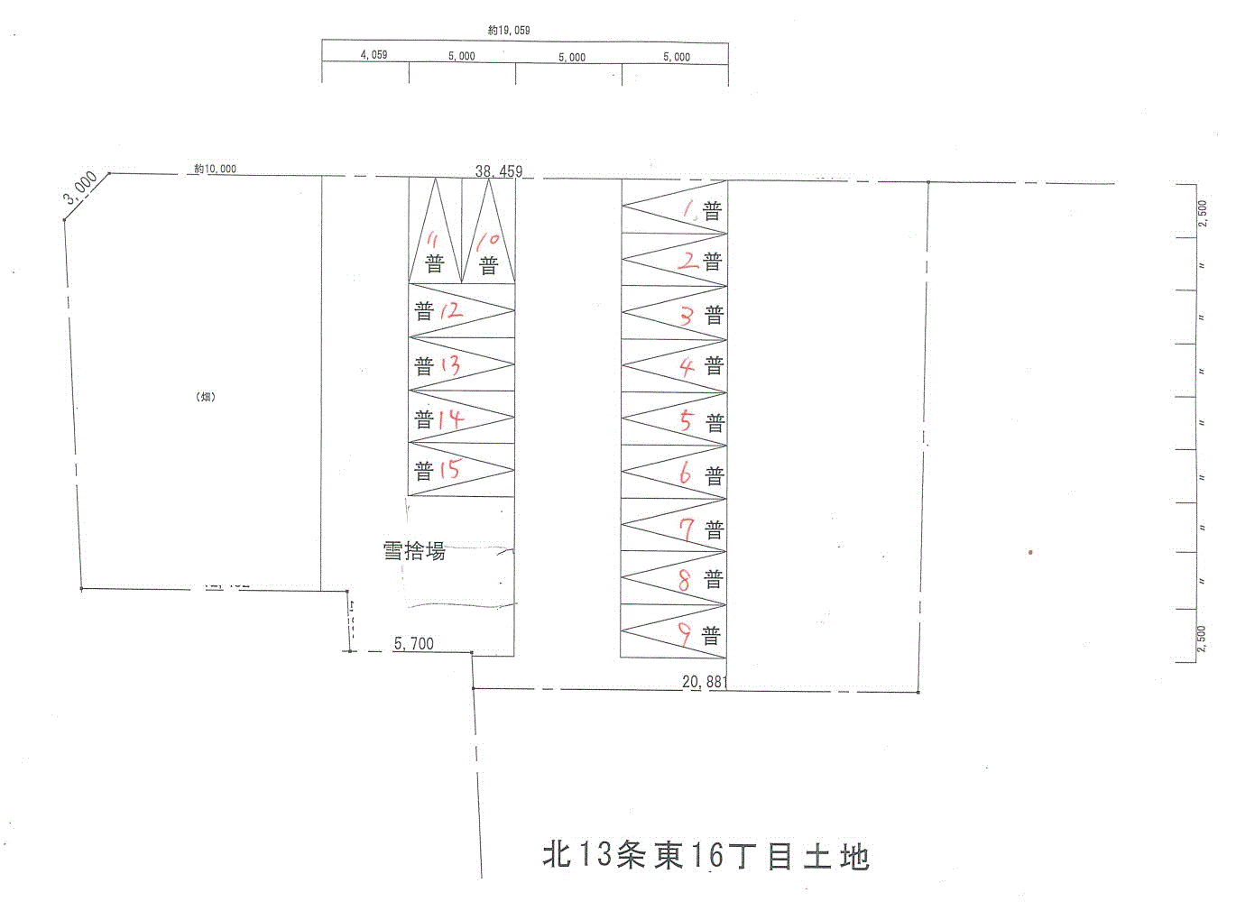 北13条東16丁目パーキングの駐車配置図