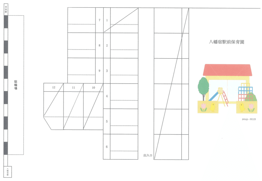 八幡宿駅前駐車場の駐車配置図