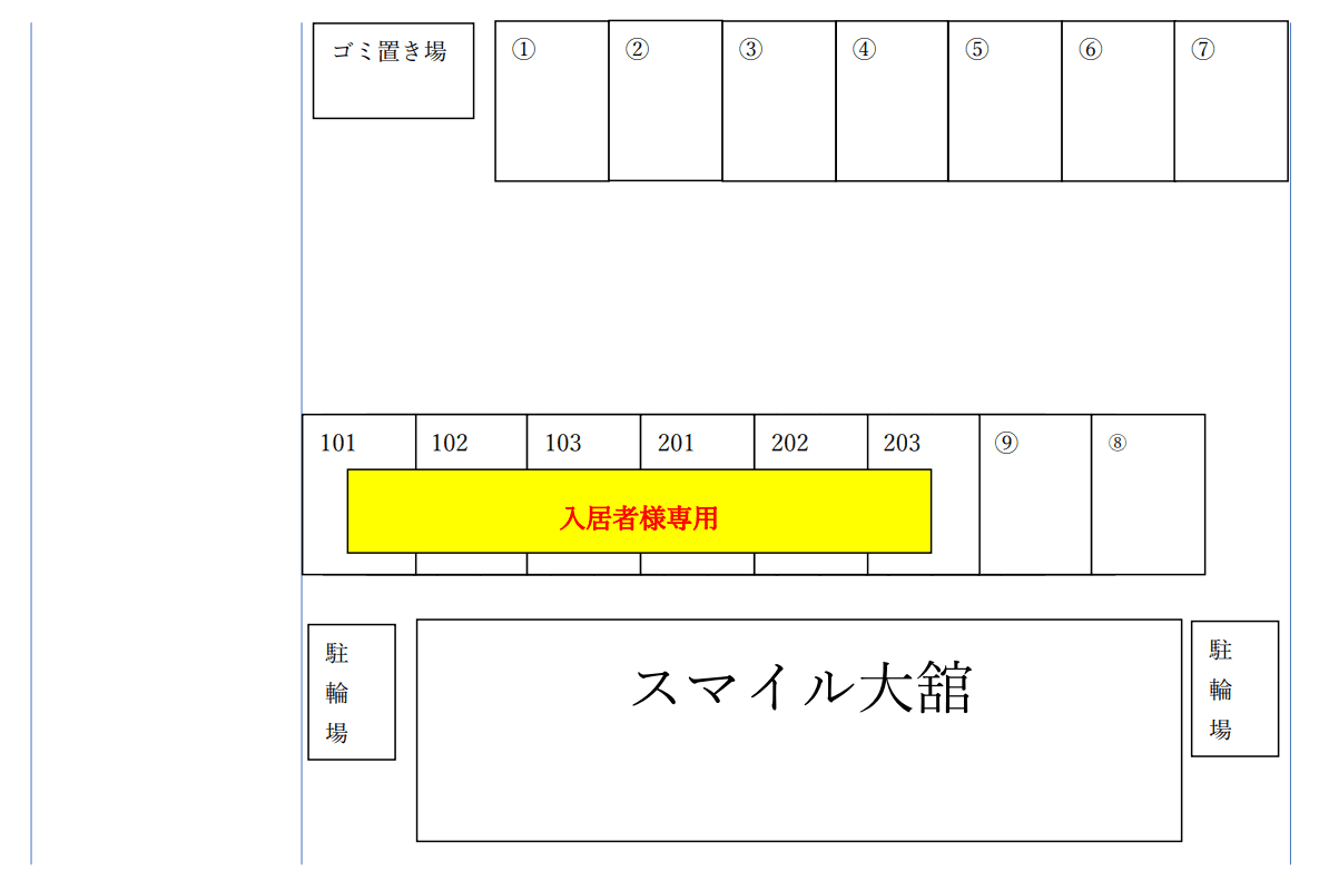 スマイル大舘月極敷地内駐車場の駐車配置図