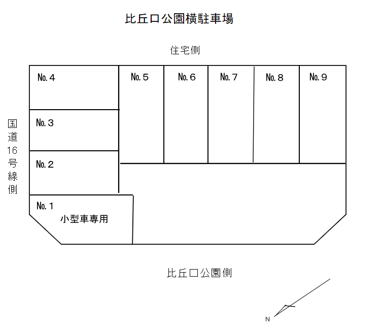 比丘口公園横駐車場の駐車配置図