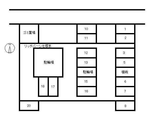 リッチパーシモ塚本の駐車配置図