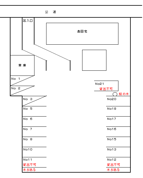 森田駐車場（福生454-1）の駐車配置図