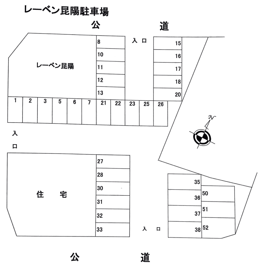 レーベン昆陽駐車場の駐車配置図