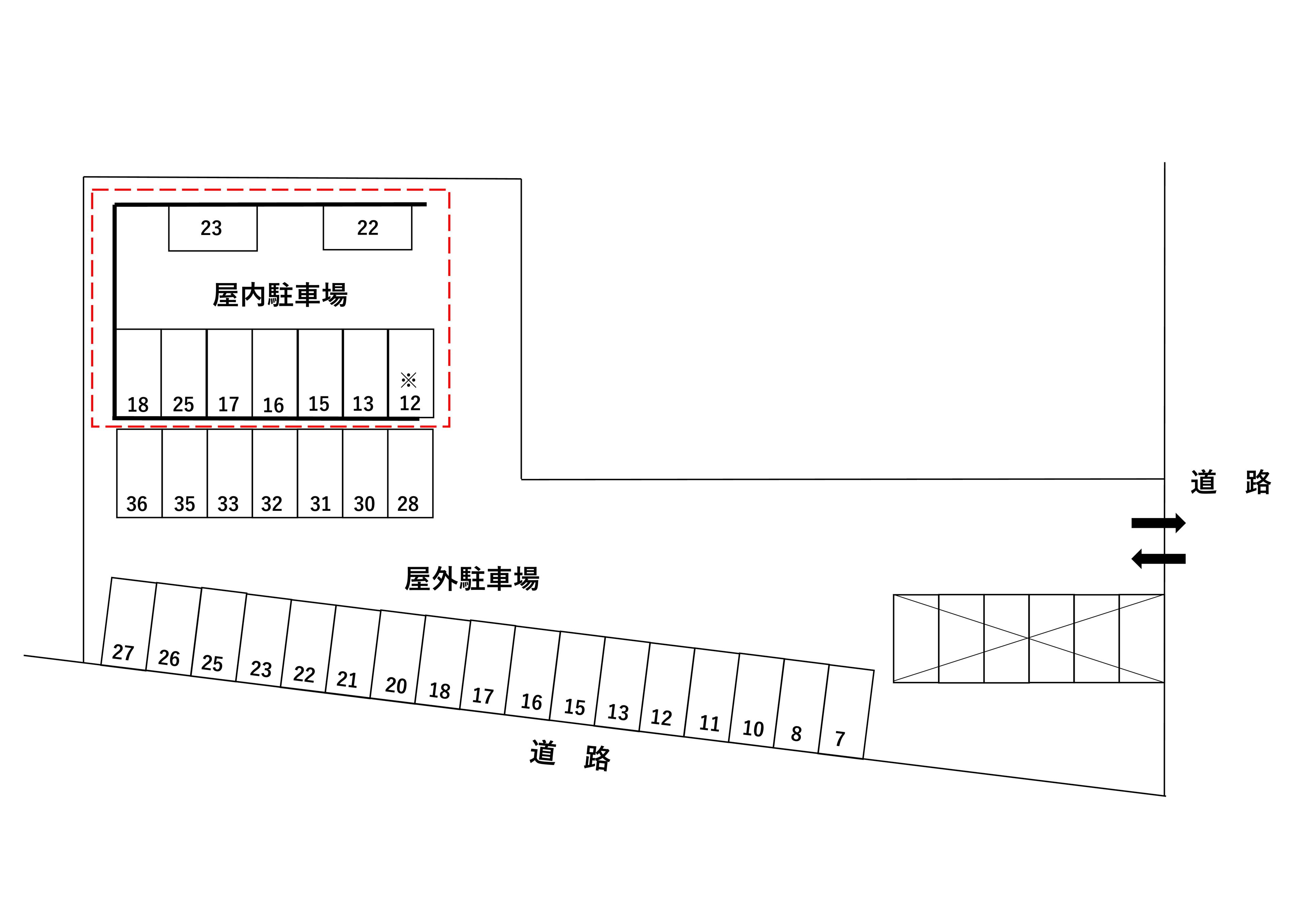 山田パーキング（屋内）の駐車配置図