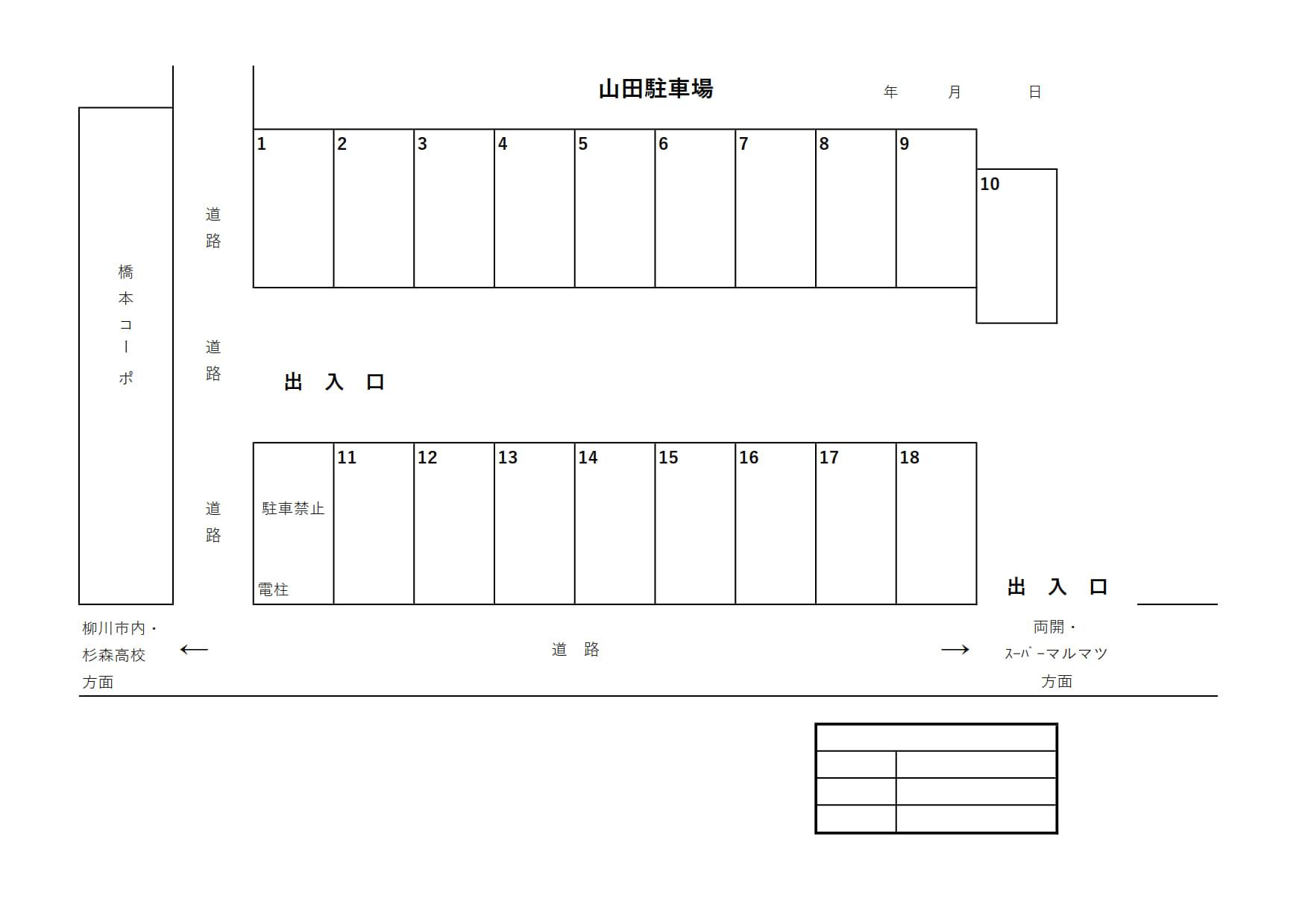 山田駐車場の駐車配置図