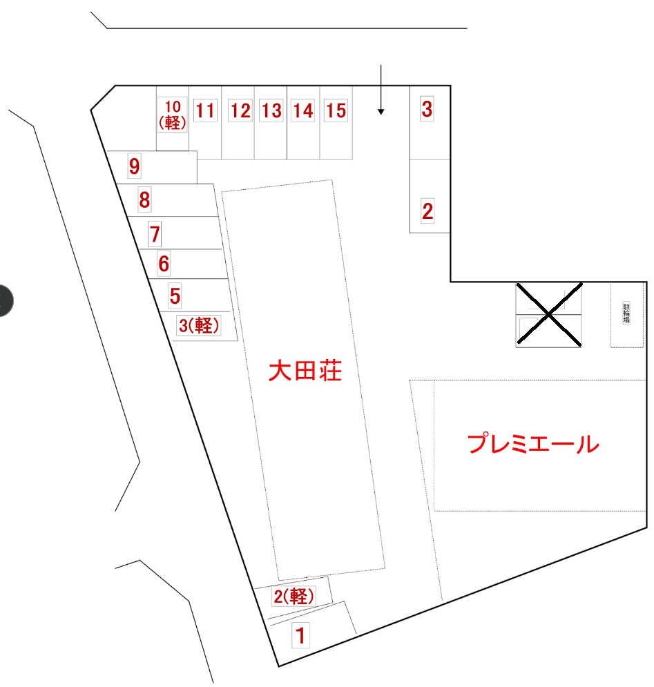 大田荘駐車場の駐車配置図