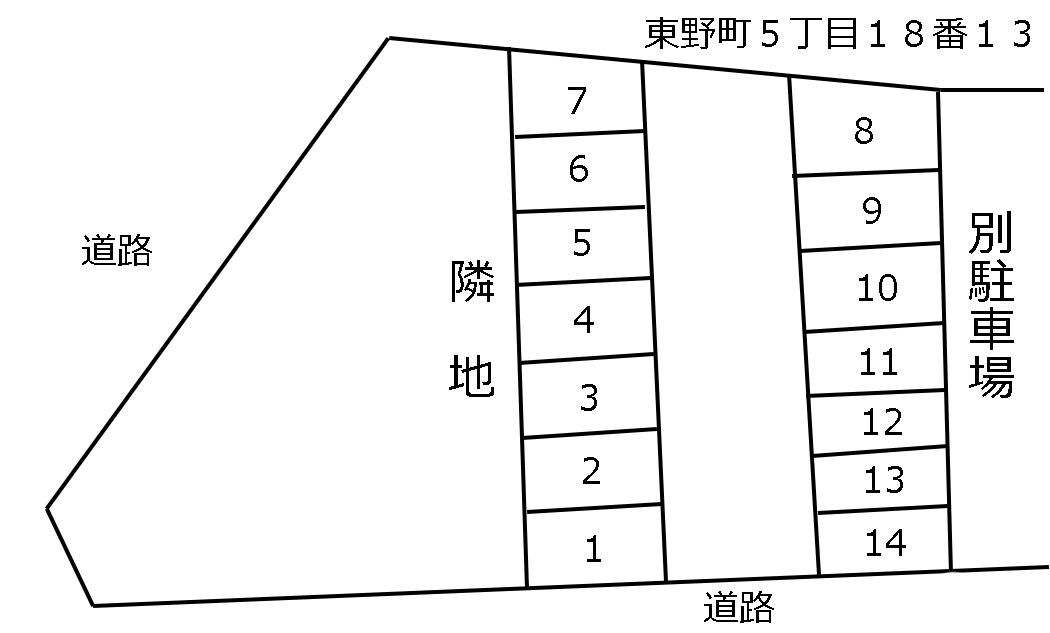 東野町５丁目１８番１３の駐車配置図