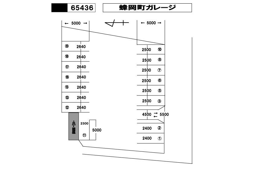 蜂岡町ガレージの駐車配置図