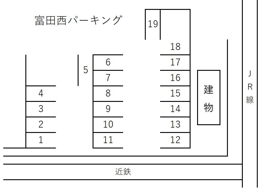 富田西パーキングの駐車配置図