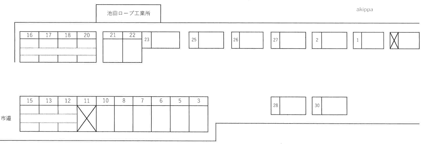 成子ガレージ尾崎124の駐車配置図