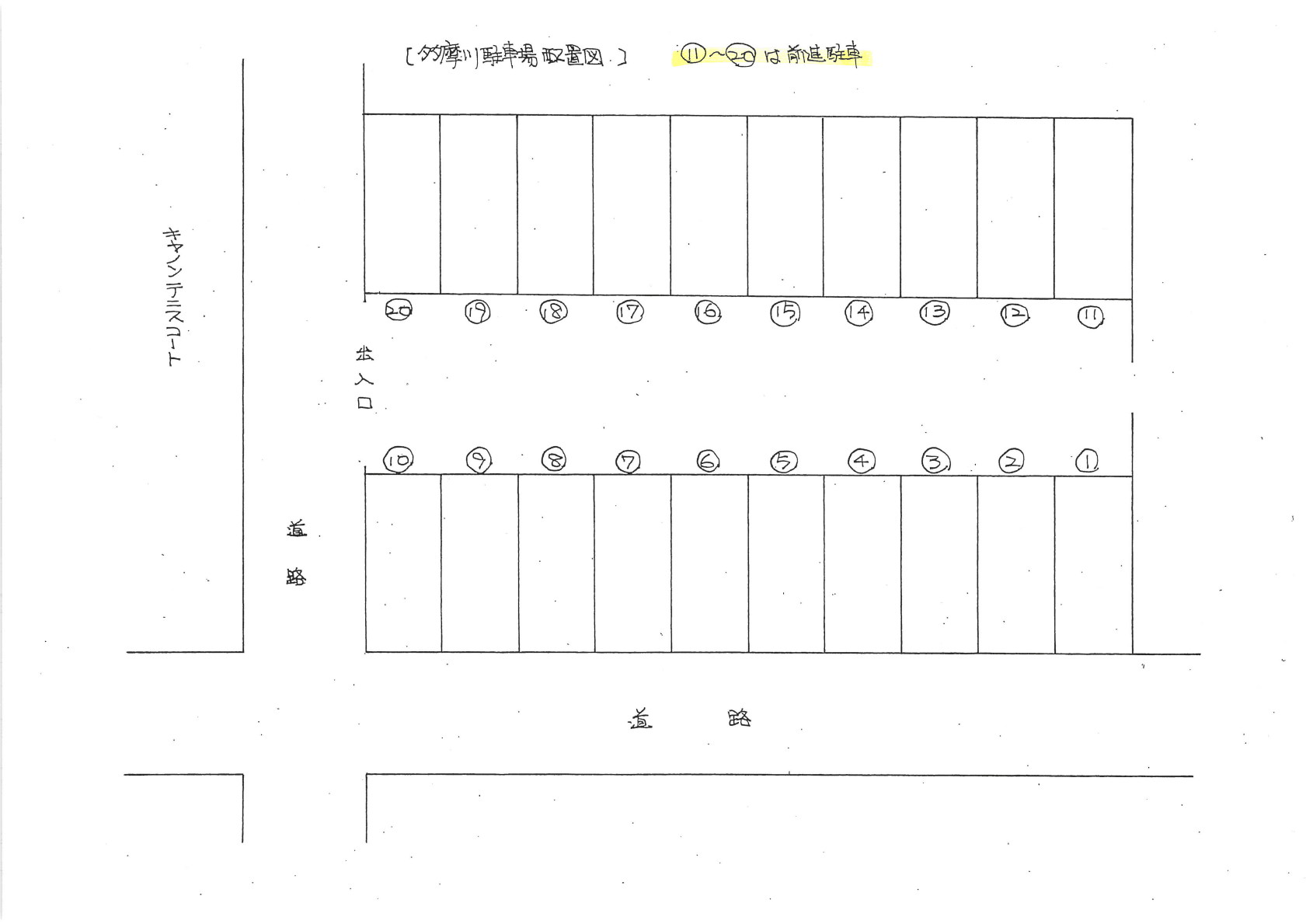 多摩川駐車場の駐車配置図