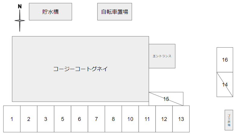Ｃｏｚｙｃｏｕｒｔ　Ｇｕｎｅｉの駐車配置図