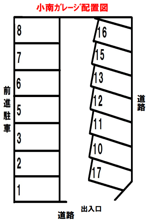 小南ガレージの駐車配置図