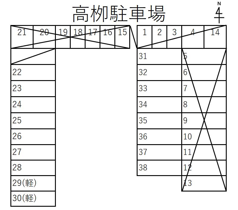 高栁駐車場の駐車配置図