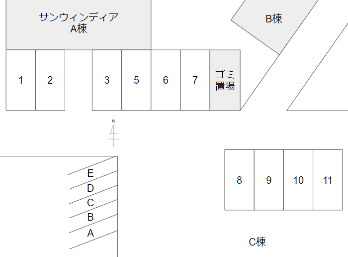 サンウィンディアA・B・Cの駐車配置図