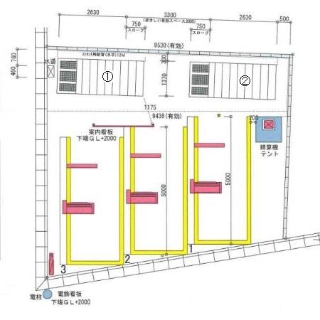 ちゃおちゃおバイクガレージ坂下１丁目の駐車配置図