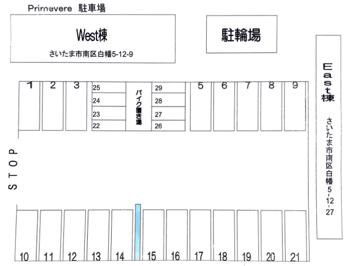 Primevere駐車場の駐車配置図
