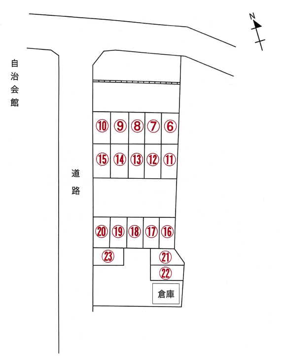 香川三丁目自治会館前駐車場の駐車配置図