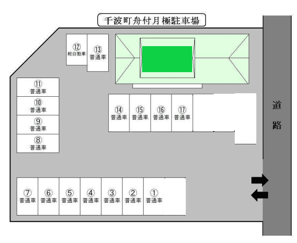 千波町舟付月極駐車場の駐車配置図