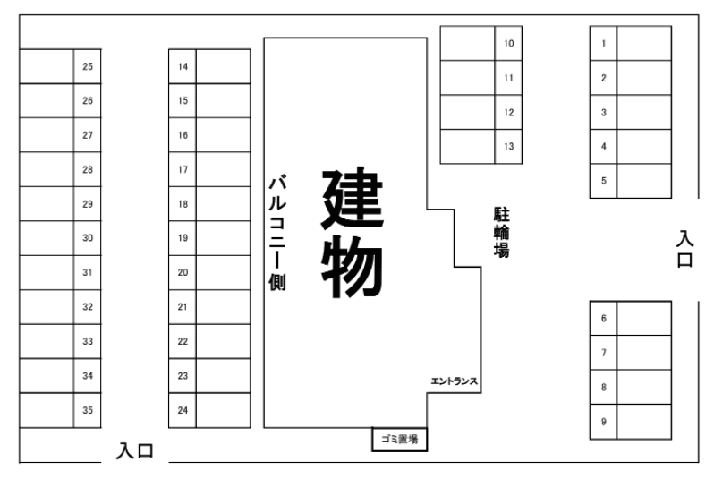 グランドゥール潤野駐車場の駐車配置図