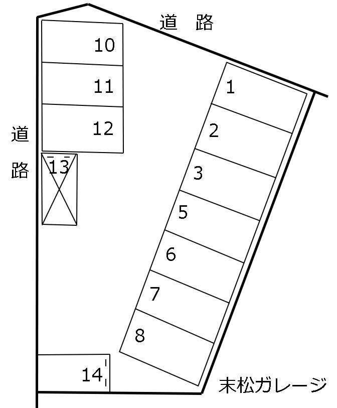 末松ガレージ横パーキングの駐車配置図