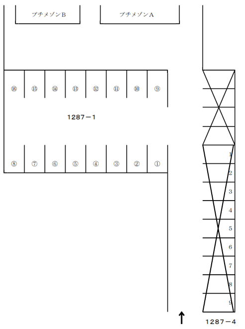 南浅田一丁目1287-1の駐車配置図