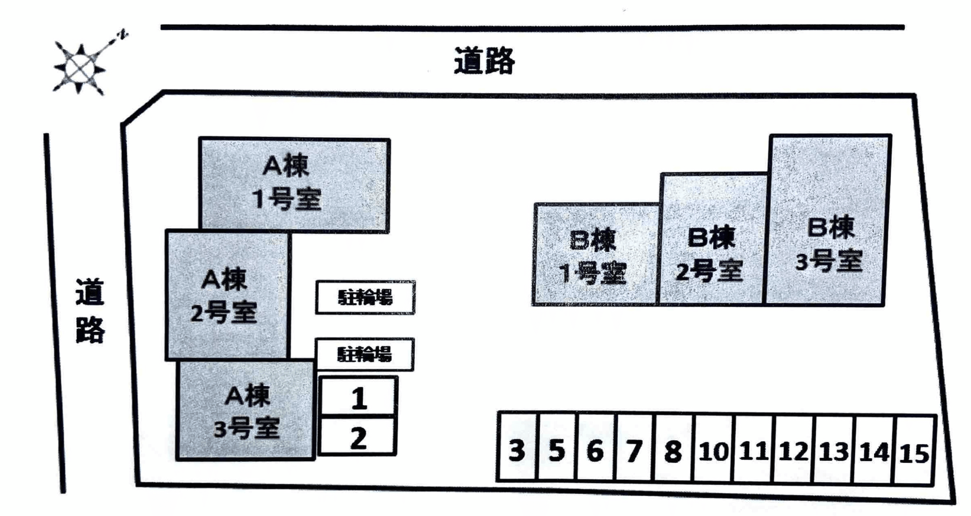 ラディーチェＡＢ敷地内駐車場の駐車配置図