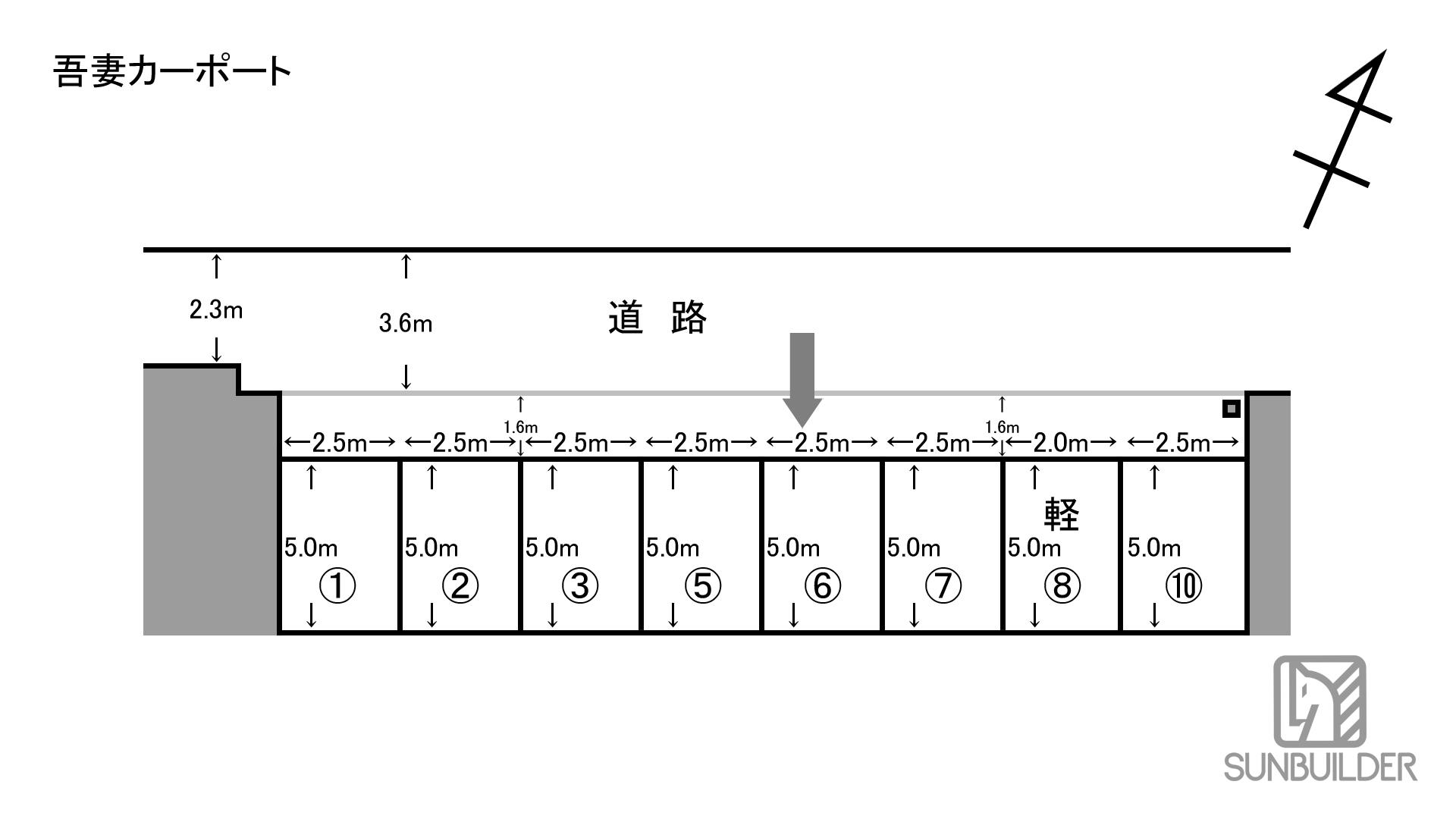 吾妻カーポートの駐車配置図