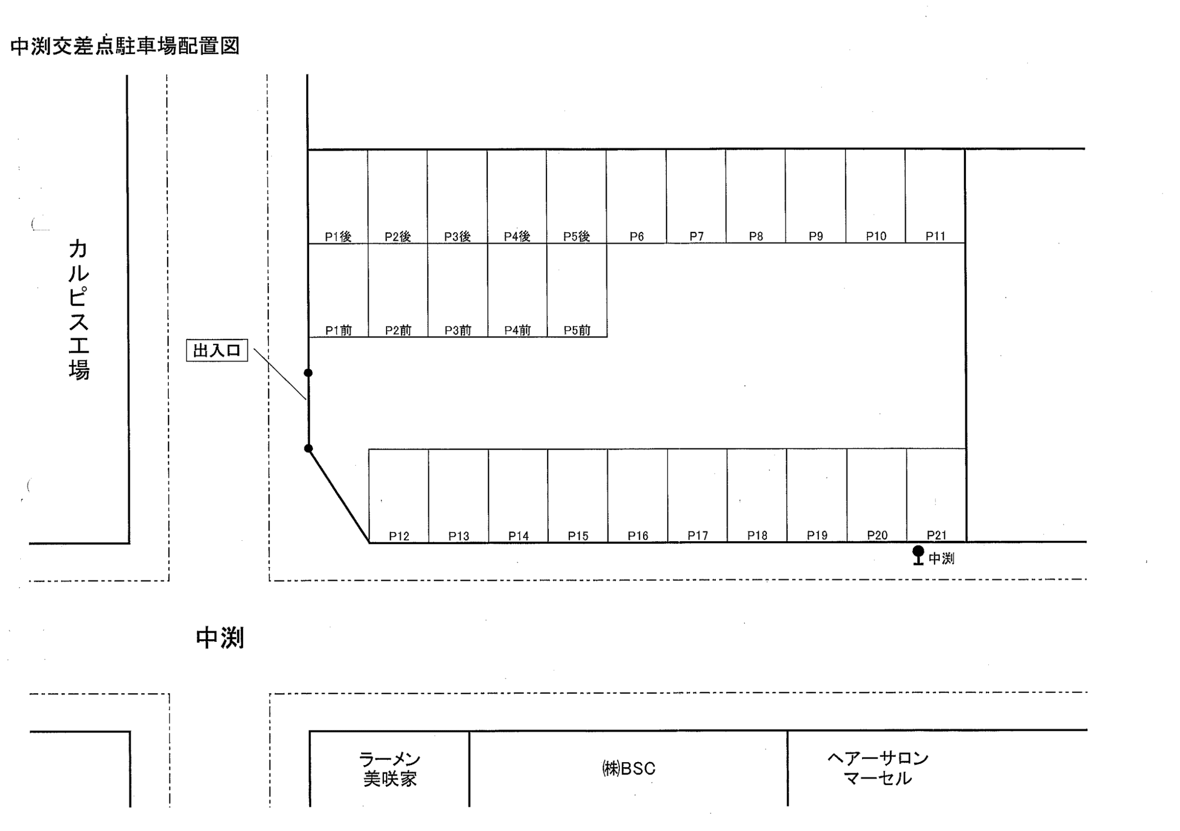 中渕交差点駐車場の駐車配置図