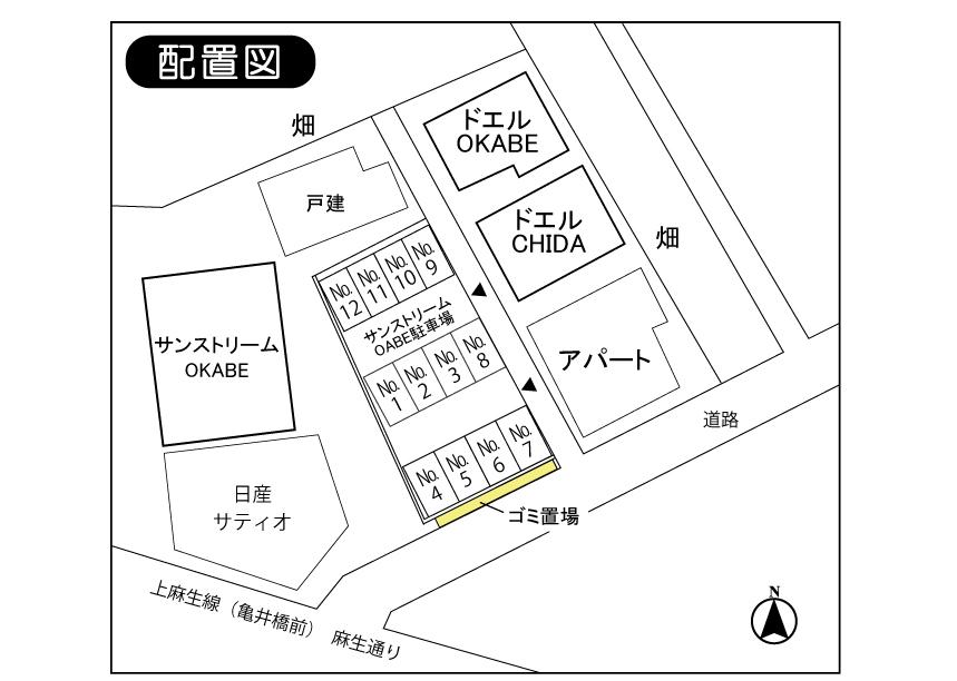サンストリームＯＫＡＢＥ駐車場の駐車配置図