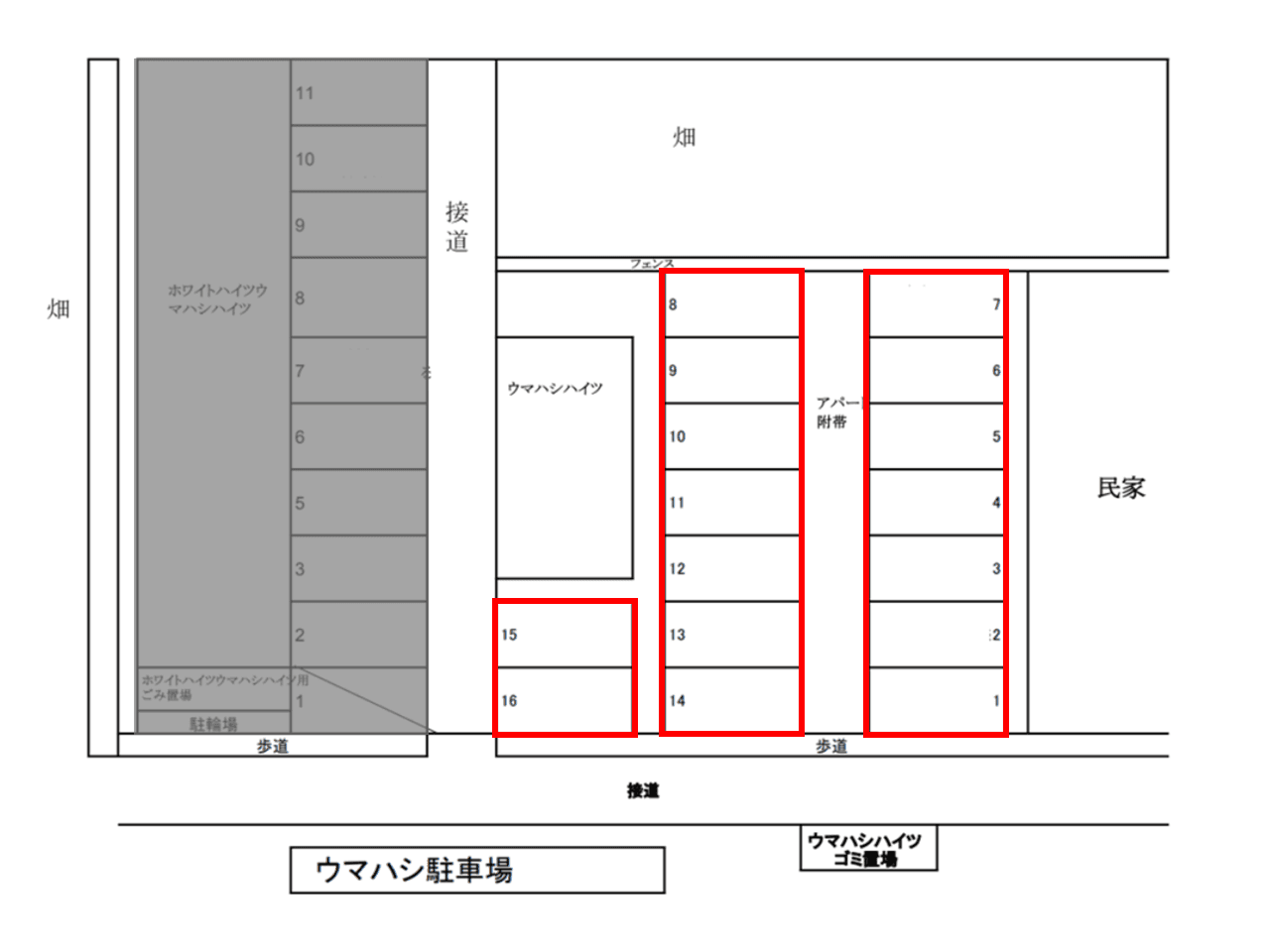 ウマハシ駐車場の駐車配置図