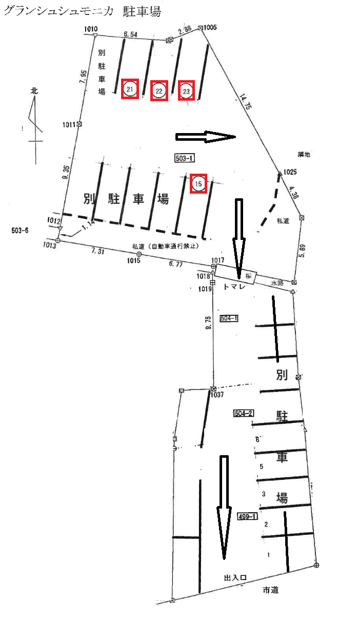 グランシュシュモニカ駐車場の駐車配置図