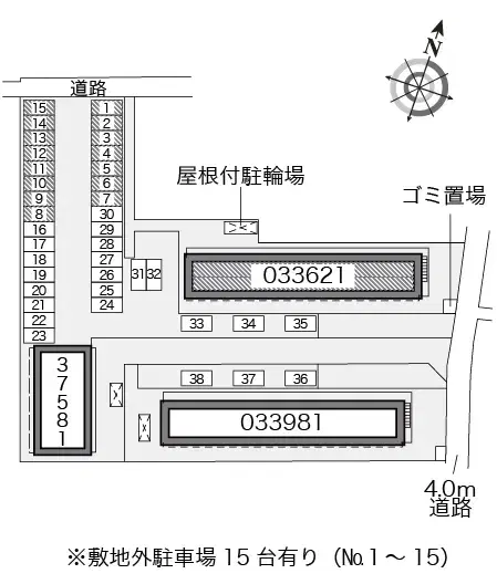 グレープヒルＡ(33621)　敷地外駐車場の駐車配置図