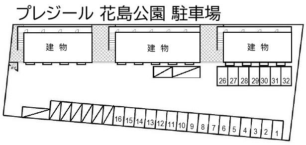 プレジール 花島公園 駐車場の駐車配置図