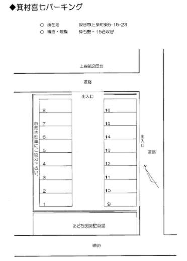 箕村喜七パーキングの駐車配置図