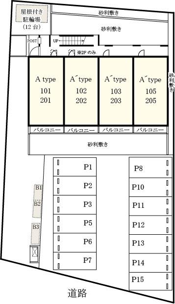 リブリ・Rin駐車場の駐車配置図