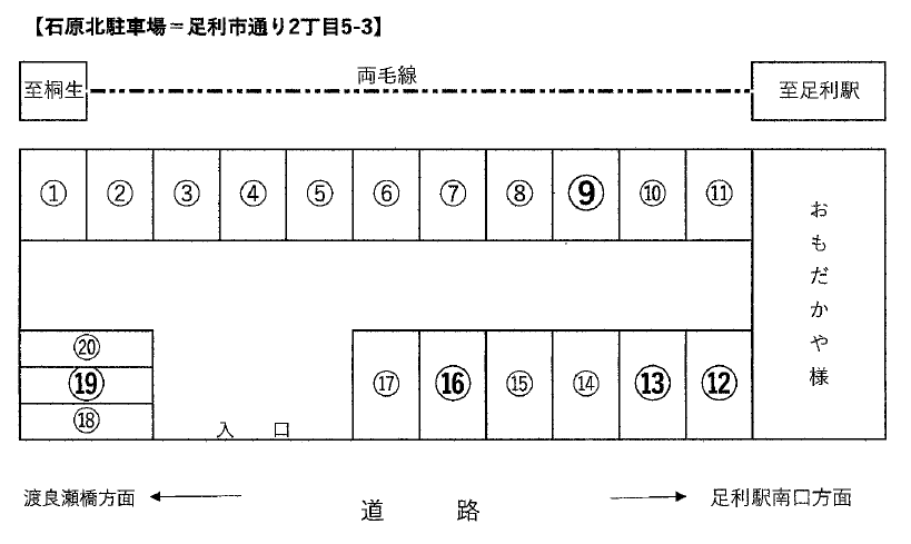 石原北駐車場の駐車配置図