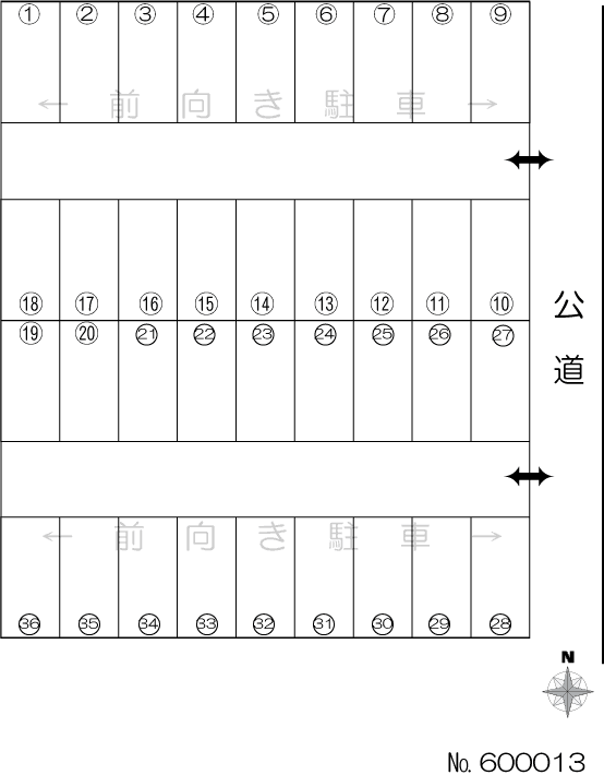北原山町大久保見駐車場の駐車配置図