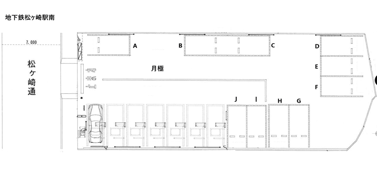 地下鉄松ヶ崎駅南の駐車配置図