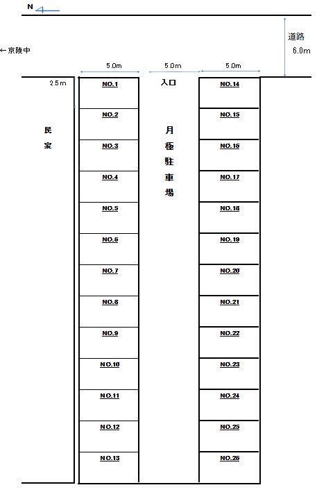 楢原月極駐車場の駐車配置図