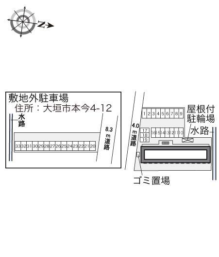 ユリシーズ本今(34432)　敷地外駐車場の駐車配置図