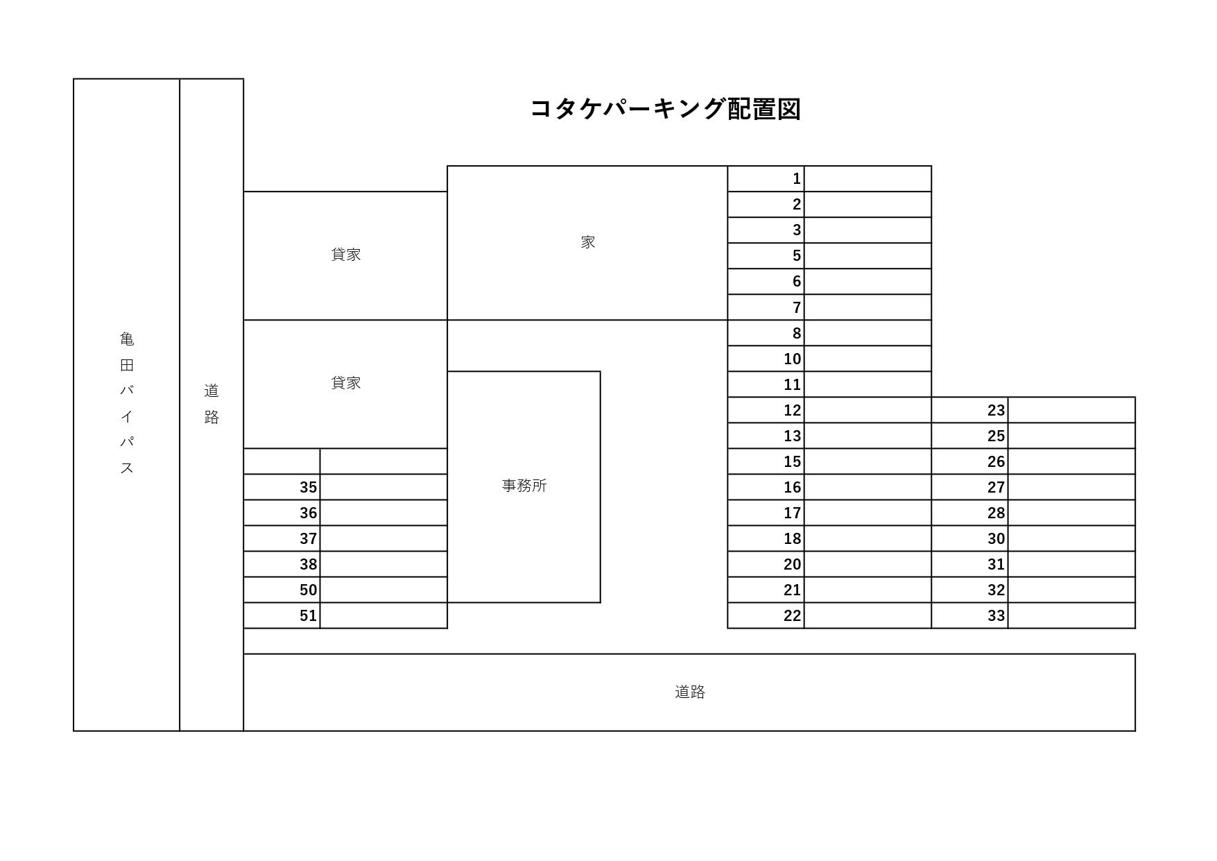 コタケパーキングの駐車配置図