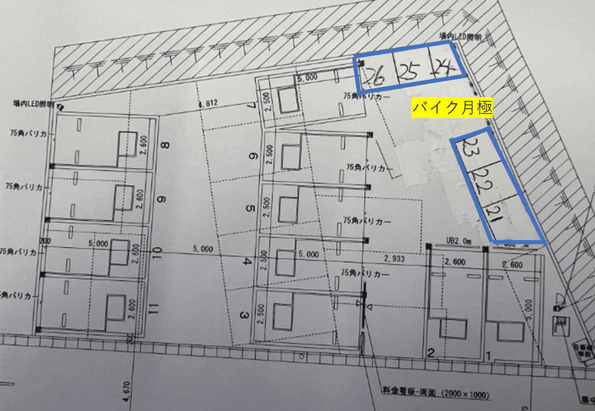 アイパーク駐車場　南新宿駅前第１バイク月極の駐車配置図