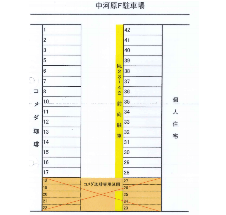 中河原Ｆ駐車場の駐車配置図