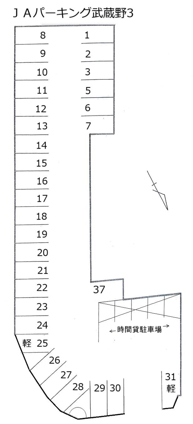 ＪＡパーキング武蔵野3の駐車配置図