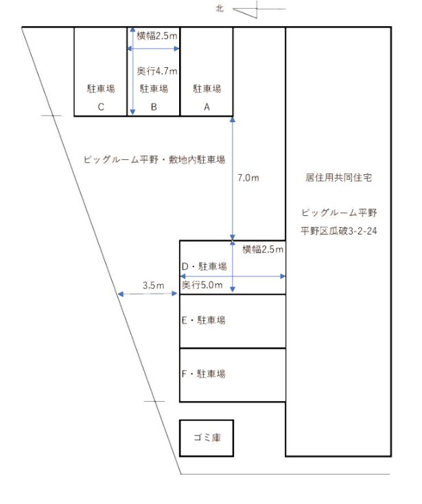 ビッグルーム平野の駐車配置図
