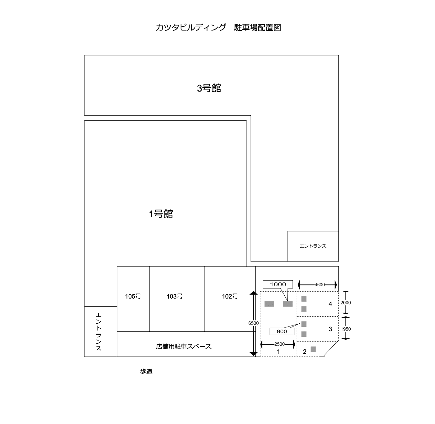 カツタビルディング1号館・3号館の駐車配置図