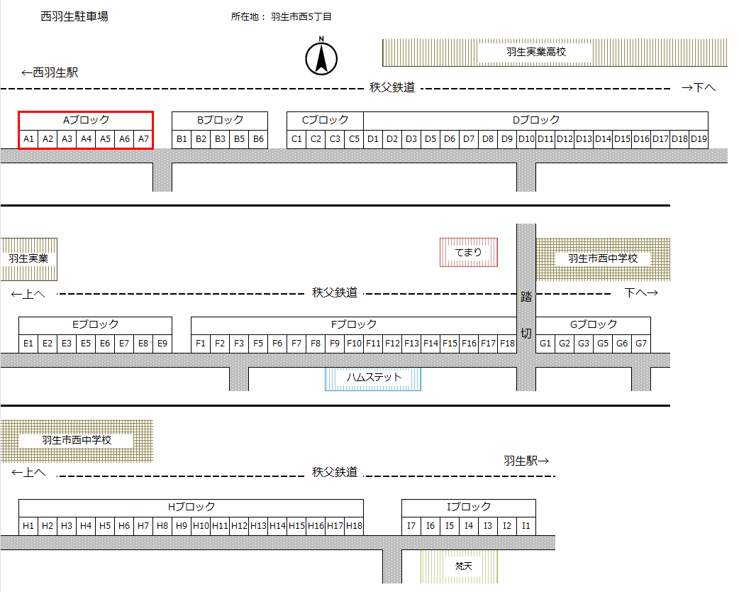 西羽生駐車場Aの駐車配置図